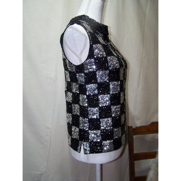 Vintage Sequin Top Party Cocktail Wool Silver Black Formal - Picture 2 of 7